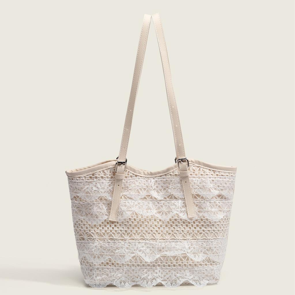 Korean Style Ins Lace Tote Bag for Women Fashion Versatile Shoulder Handbag Niche Large Capacity Commuter Underarm Bag