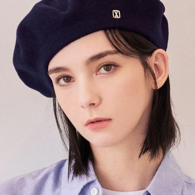 VA Square Studded Wool Beret Navy