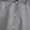 INCERUN Summer Men Lapel Neck Short Sleeve Striped Pockets Casual Oversized Shirts