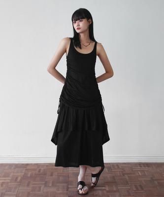 Rubati Flare Shirred Layered Dress_Black