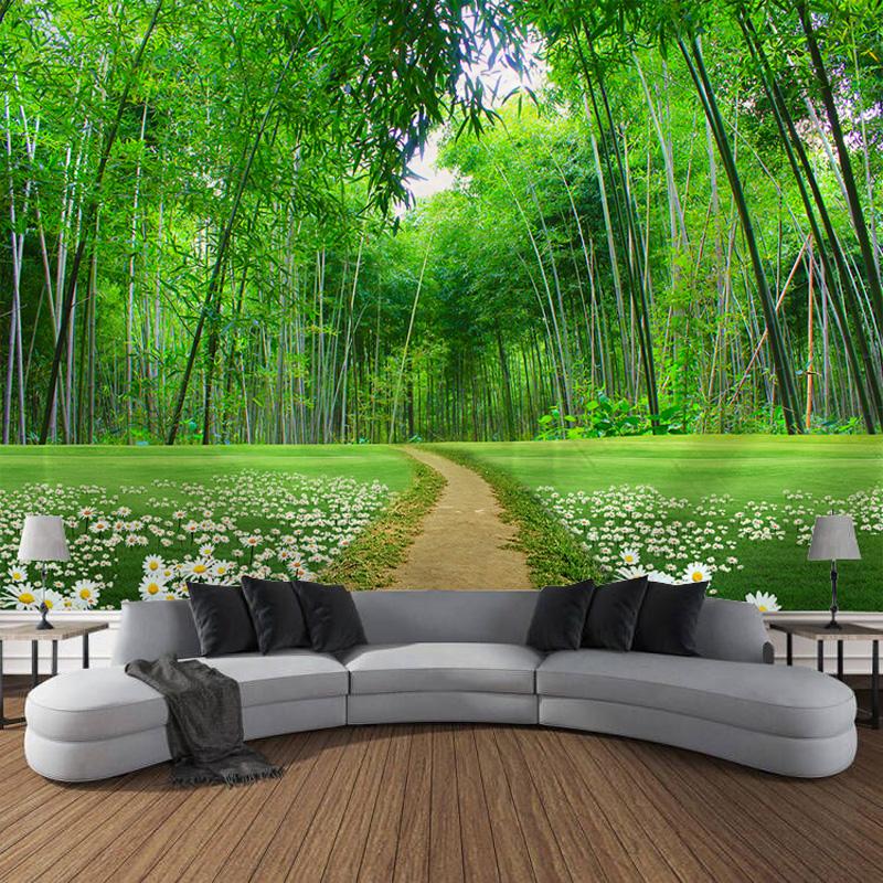 Art Curtain Hanging Cloth Home Bedroom Living Room Decoration Green Bamboo House Bridge Landscape Wall Tapestry