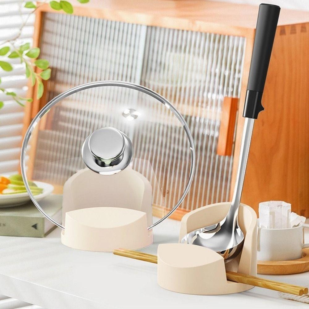 2 Pieces Circular Pot Lid Rack Silicone Spoon Rack Multi-functional Spatula Holder  Kitchen