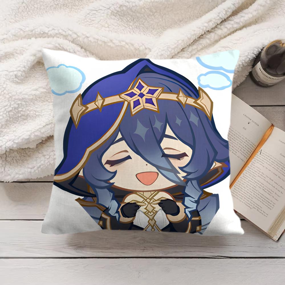 Layla Cute Genshin Impact Cushion Cover Silky Short Plush Invisible Zipper Dustproof Sofa Pillow Case For Home Decor