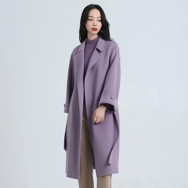 Fengxun Women's 100% Wool Double-Faced Long Coat