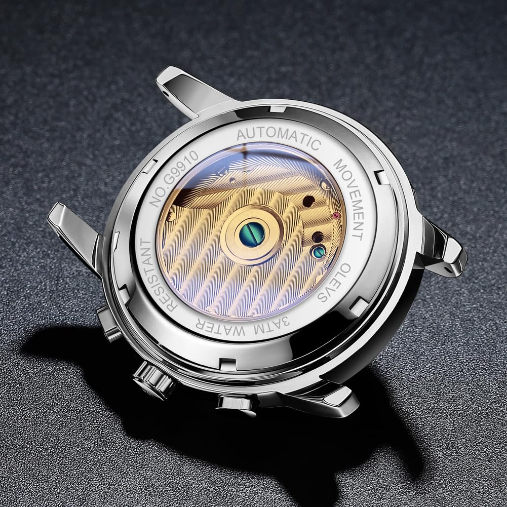 OLEVS Mechanical Automatic Moon Phase Watch Stylish Skeleton Waterproof Popular Luminous Watch for Men