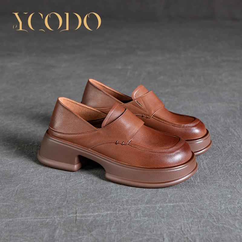Frauen Frühling, Sommer und Herbst Naturleder Dicker Absatz Hohe Loafer Hausschuhe Zwei Tragen Lederschuhe