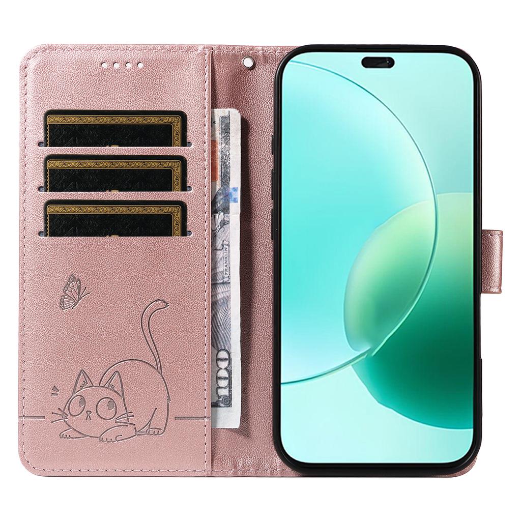 For Honor 400 Lite Case Cat Pattern Imprint Leather Phone Cover with Wrist Strap