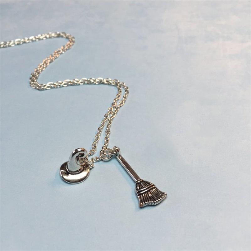 Gothic Halloween Hexenhut Geometrische Anhänger Halskette Mode Vielseitige Pulloverkette Damen Accessoire Party Schmuck Geschenk