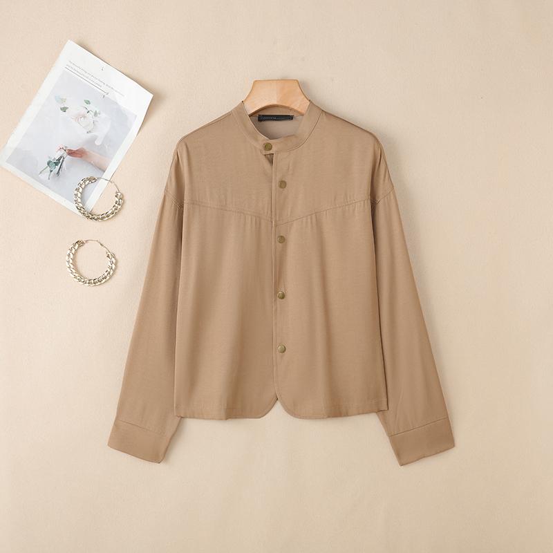 

ZANZEA Жіноча блуза з коміром-стійкою, вільна, повсякденна, з довгим рукавом 5XL хакі