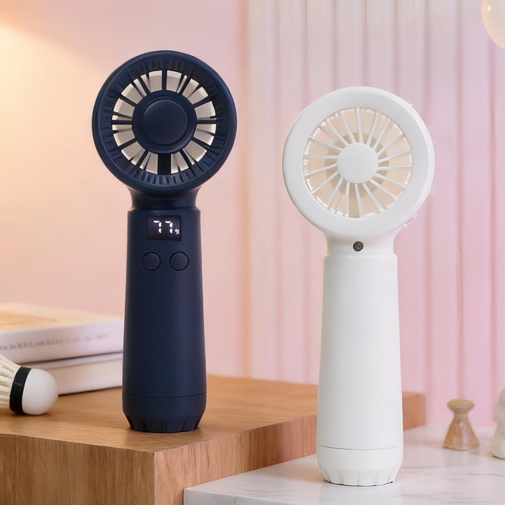 Simple Handheld Intelligent Digital Display Fan with 99-speed Wind Adjustment for Cooling In Summer and USB Charging Function