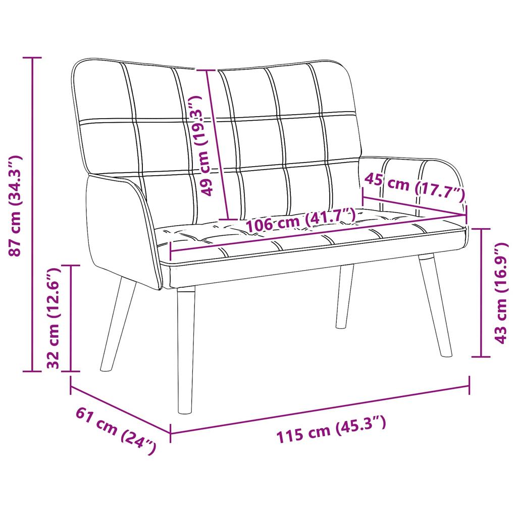 2 Seater Sofa Blue 115 x 61 x 87 cm Fabric