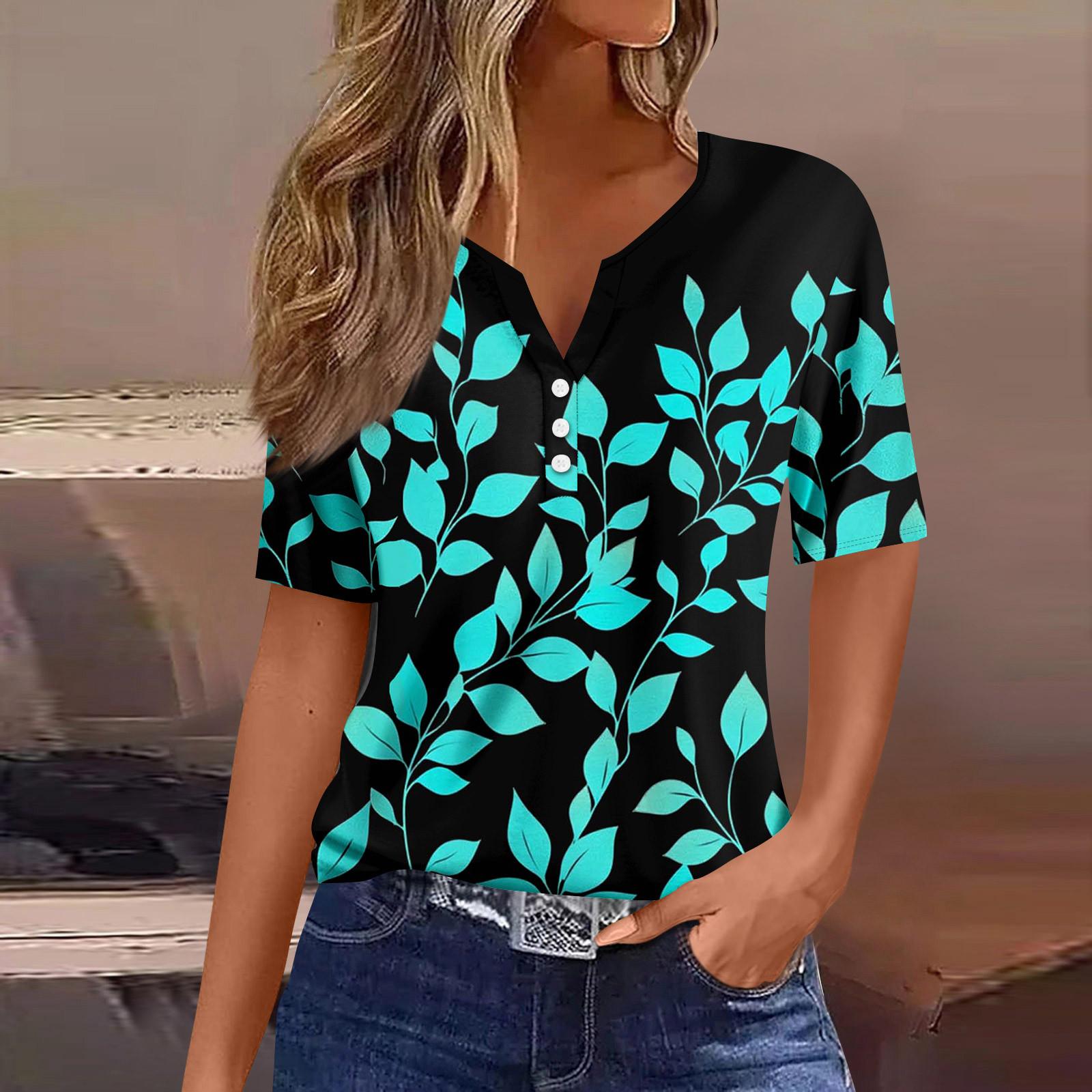 

Women s Fashion Casual Short Sleeve Floral Print Top L