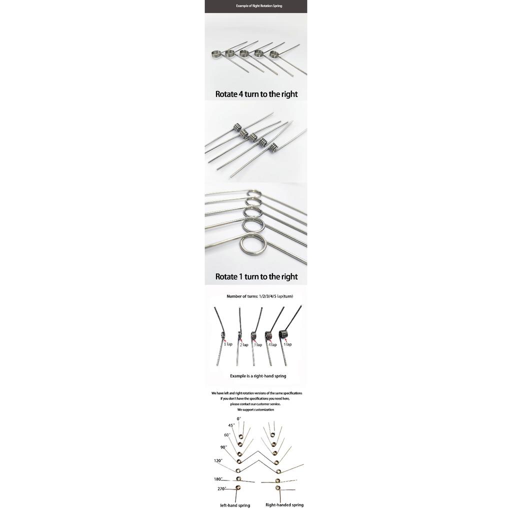 Wire Diameter 1.4mm Right Torsion Spring Return and Reset V-shaped Spring Right Rotation Spring Laps1/2/3/4/5lap 304SUS 10PCS