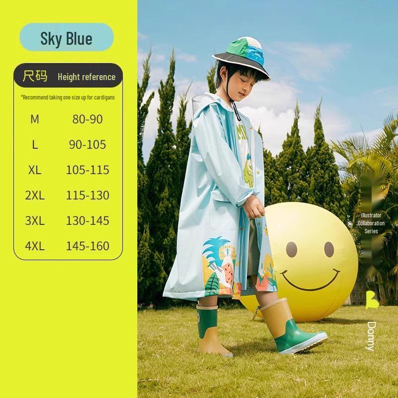 Size L Kids' Rainproof Poncho for 8-Year-Olds - One-Piece Raincoat with Backpack Space for School