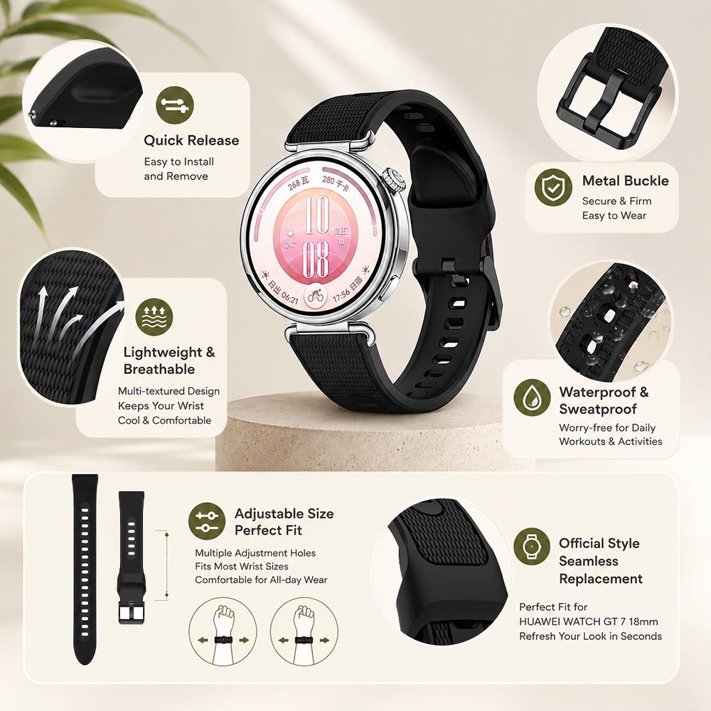 18mm Soft Silicone Replacement Strap For Huawei GT 7 6 41mm Waterproof Quick Release Sport Wristband Smartwatch Band Accessories
