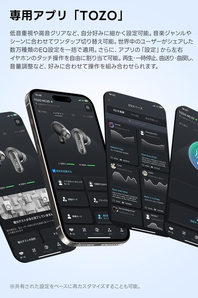 TOZO NC20 Bluetooth Wireless LDAC 3D Wear Active Noise 52dB AI Noise Warm Sound Custom EQ App IPX8 Lightweight per Up to 80 Hours of Wireless Fast