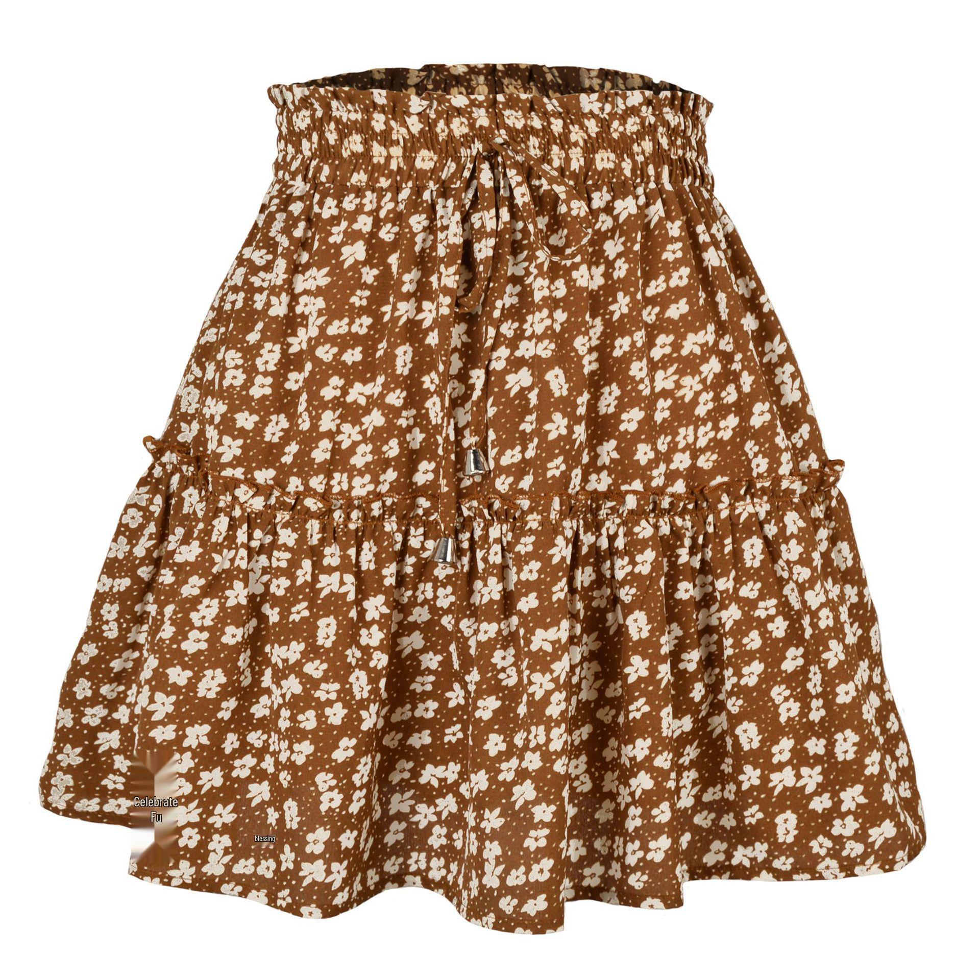 

2021 Цветочная Юбка Миди А-силуэта с Завышенной Талией для Женщин - Стиль Shein Medium