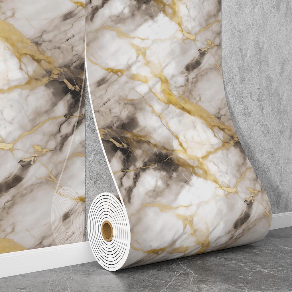 Self-Adhesive Waterproof Imitation Marble Tile Wall Sticker for Bathroom, Living Room, Kitchen, and TV Background.
