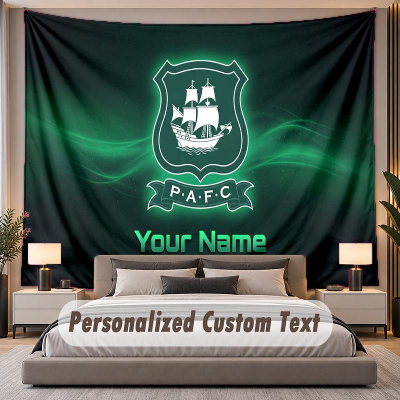 Custom Name Text Tapestry Plymouth Argyle FC Personalized Polyester Wall Tapestry For Bedroom And Room