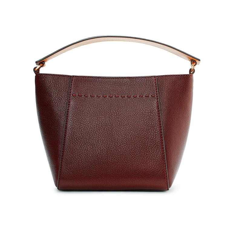Tory Burch Mcgraw Solid Double T Logo Stitching Pebbled Leather Bucket Bag Women Handbags Burgundy 152232-500