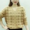 Nuovo Pullover alla Moda e Semplice a Righe Scollo a V Monopetto Lavorazione a Maglia Vuota Dimagrante Versatile