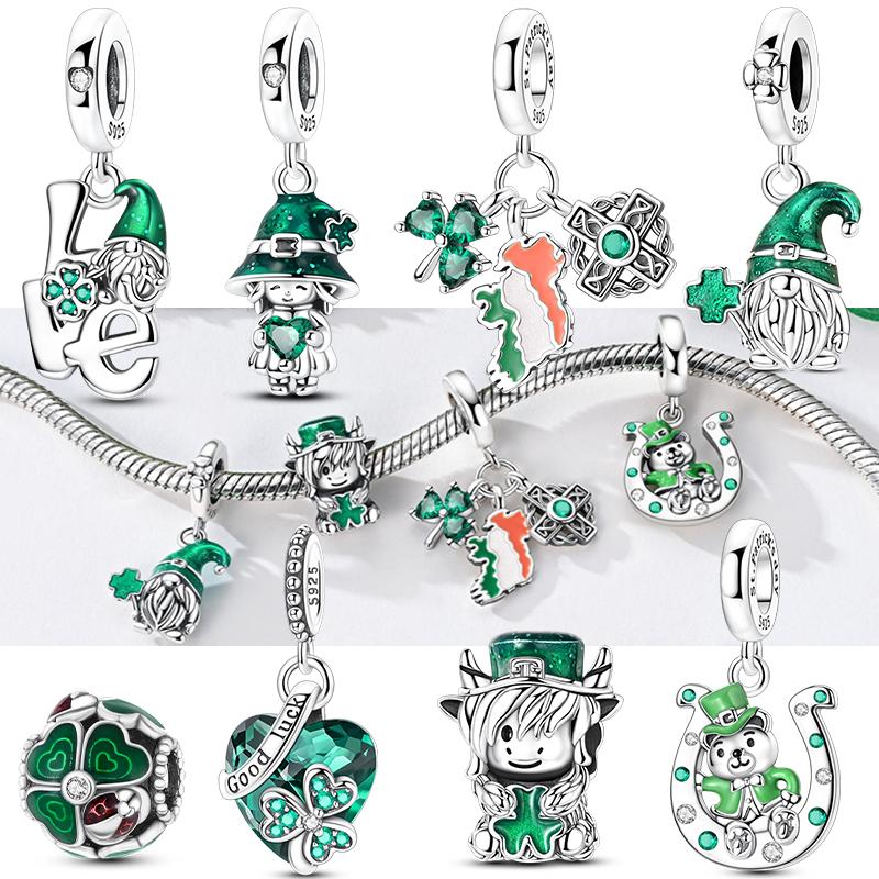 Original 925 Sterling Silver Charm Bead St. Patrick's Day Series Green Pendant Fit Original Bracelet For Women DIY Jewelry Gift