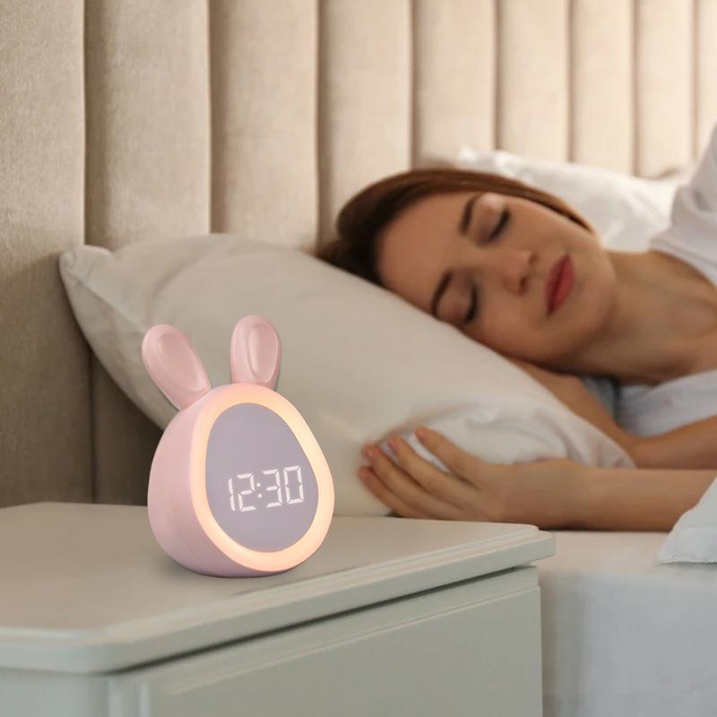 Kids Cute Rabbit Alarm Clock With Night Light USB Charging Smart Alarm Clock Led Digital Alarm Clock For Boys Girls Bedrooms