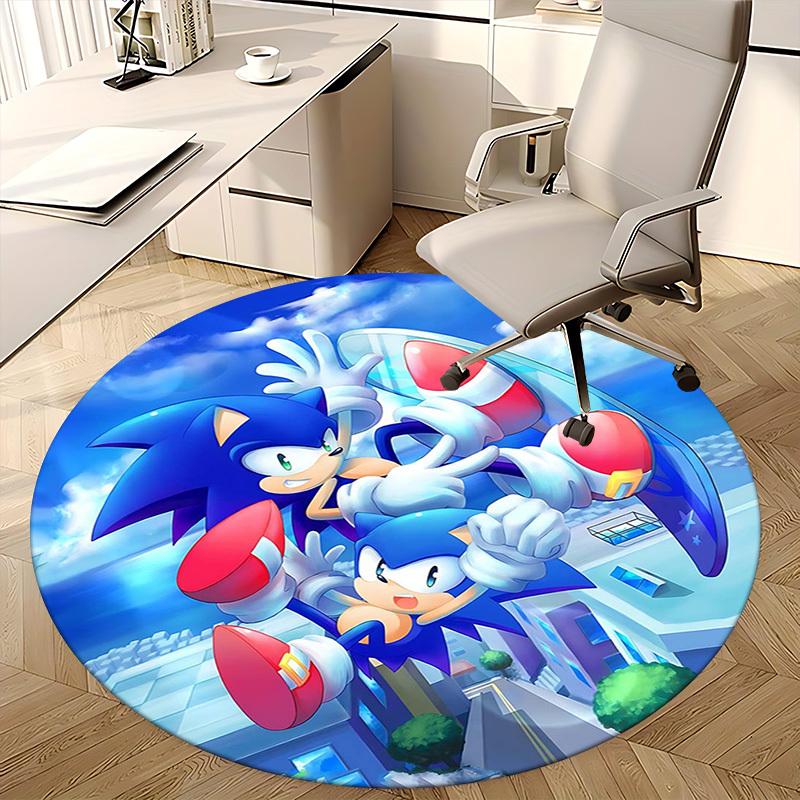 1pc Sonic the Hedgehog Anime Cartoon Design Round Carpet  Office Chair Mat, NonSlip Rug for Home Decor, Living Room, Bedroom, Game Room