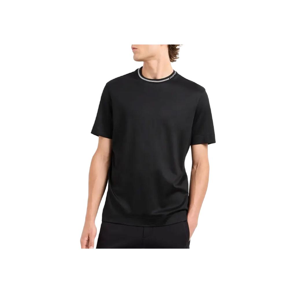 Emporio Armani Logo Letter Trim Round Neck Short Sleeve T-Shirt Men T-shirts Black 6D1T95-1JOSZ-0999
