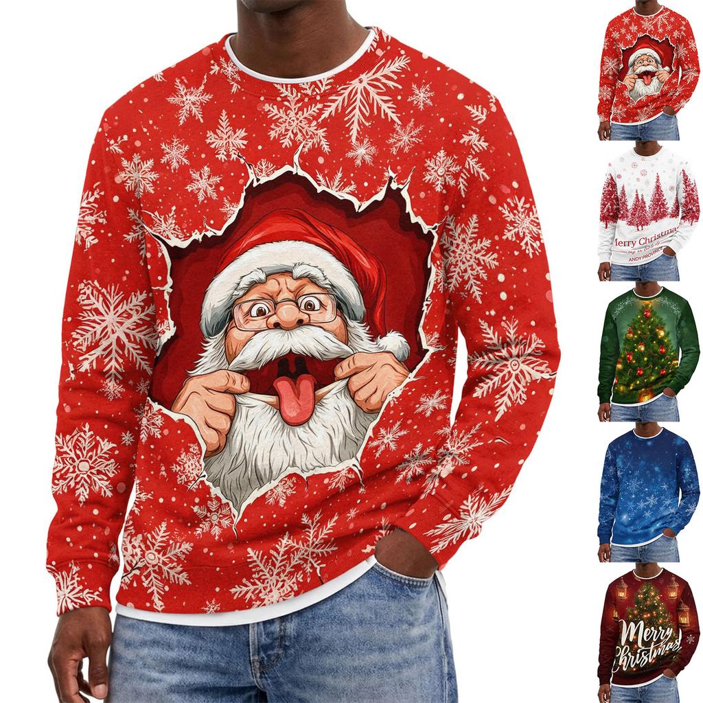 Herren Weihnachtspullover mit Rundhalsausschnitt, ohne Kapuze, Lässiges Pullover-Oberteil für die Feiertage