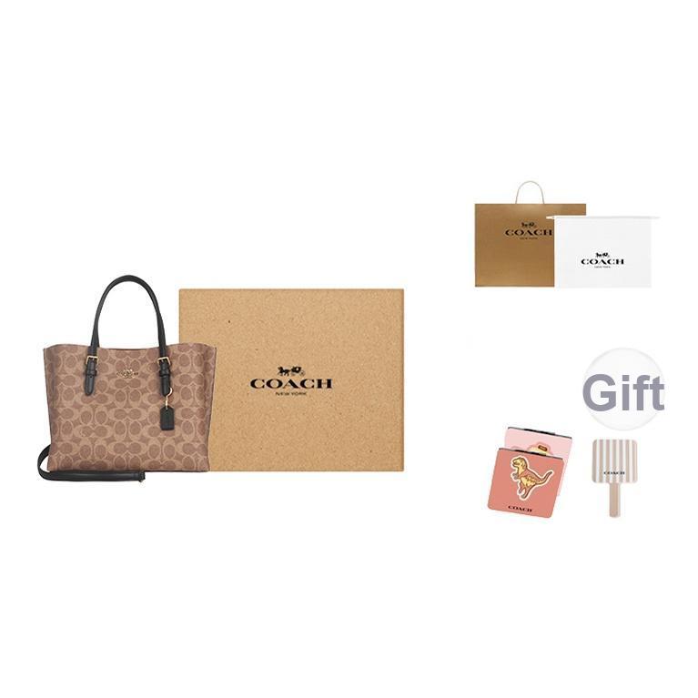 Coach Mollie Brand Logo Detachable Shoulder Strap Tote Bag Shopping Bag Women Tote Brown Black CV965-IMQRX