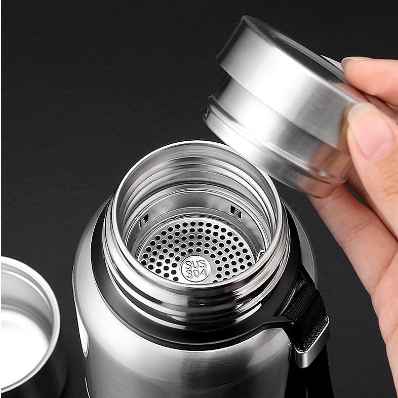 1.5L Russian 304 Stainless Steel Insulated Kettle with Dual Lids for Tea and Water Separation