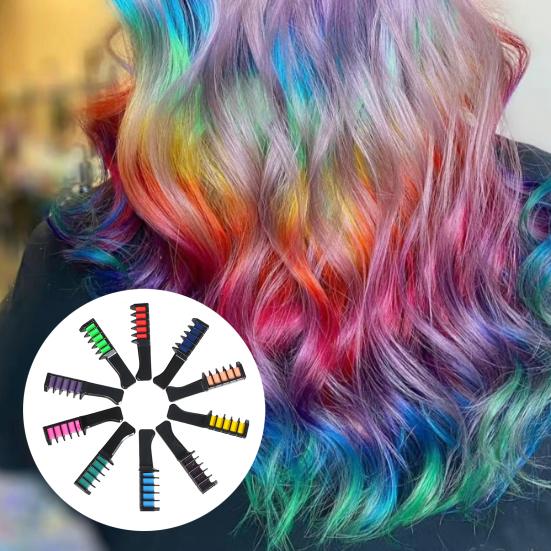 10Pcs Disposable Hair Dye Comb 10 Colors Individually Packaged Temporary Hair Chalk for Wet Dry Hair Washable Non-Damaging Instant Hair Coloring Tool
