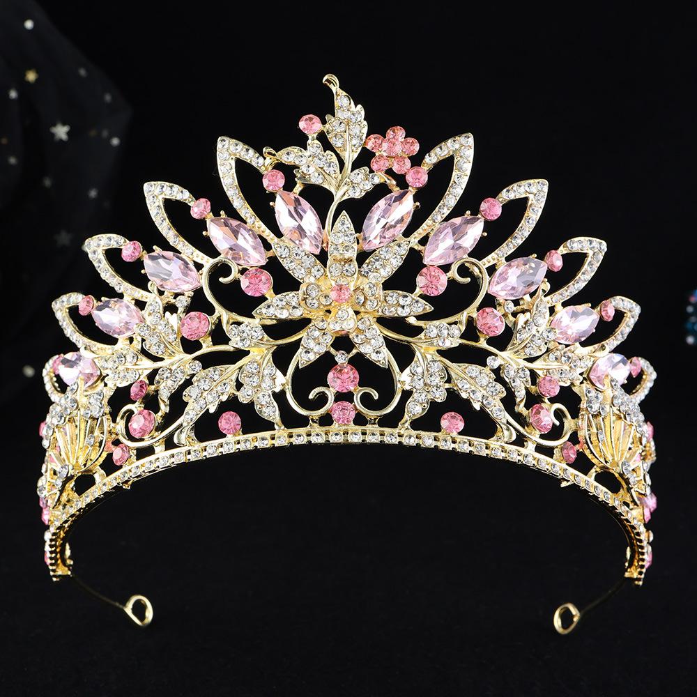 DIEZI New Elegant Luxury Bridal Flower Crystal Beads Tiara For Women Girls Wedding Party Queen Crown Hair Dress Accessories