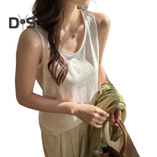 Women Vest O-Neck Sleeveless Loose Fit Tank Tops Solid Color Casual Camisole Summer Versatile Daily Tops