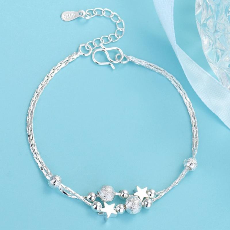 925 Sterling Silver Star Bracelets for Women Fashion Korean Five-pointed Double Layered Charm Bracelet Luxury Original Jewelry