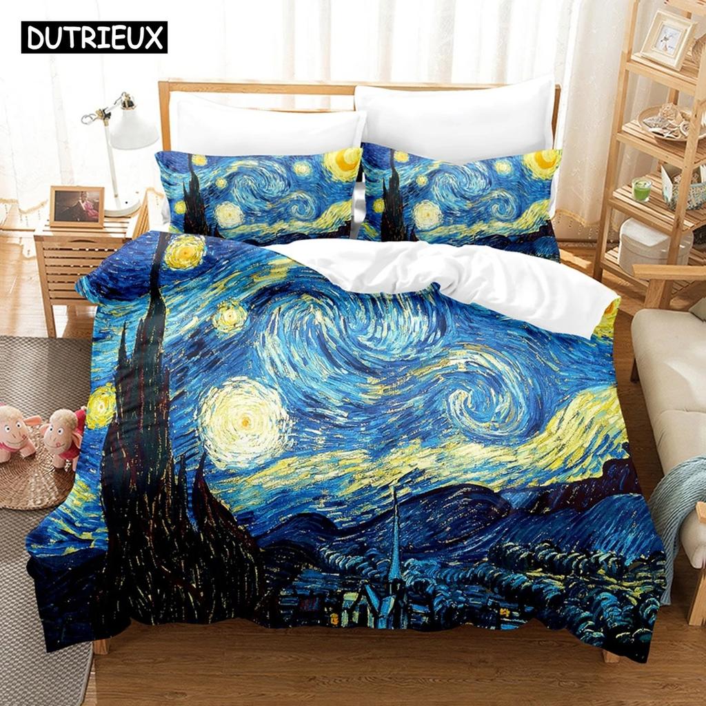 3D-tryckt Van Gogh-konst Sängklädesset Dun Täcköverdrag med Örngott Dubbel Komplett Queen King Sängkläder