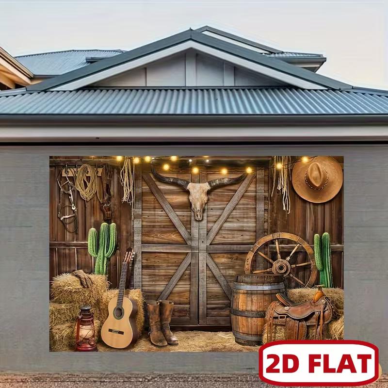 Dwuwymiarowa rustykalna westernowa dekoracja tła na koncert country i wystrój wiejskiego domu
