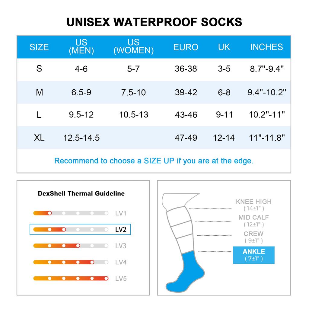 Dexshell Waterproof Fully Waterproof and Warm for and Outdoor DS642 Jet Black Socks, Breathable, Hiking, Fishing, Camping, Activities, Unisex, (L,