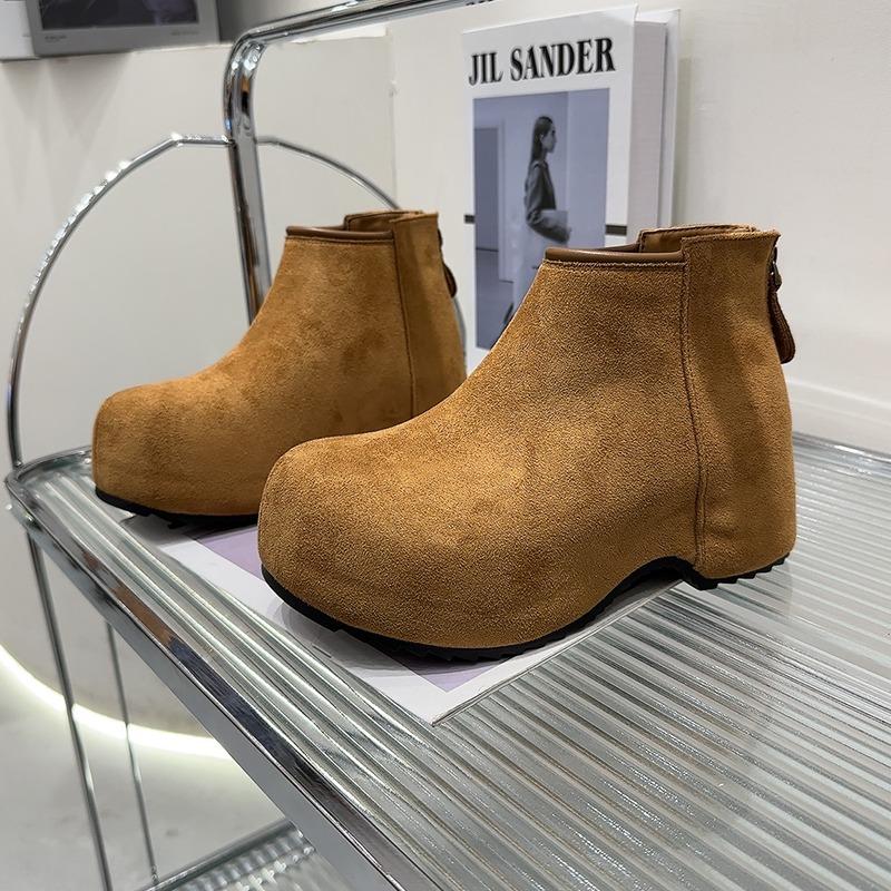 Muffin platform short boots women's autumn and winter new velvet ugly cute boots