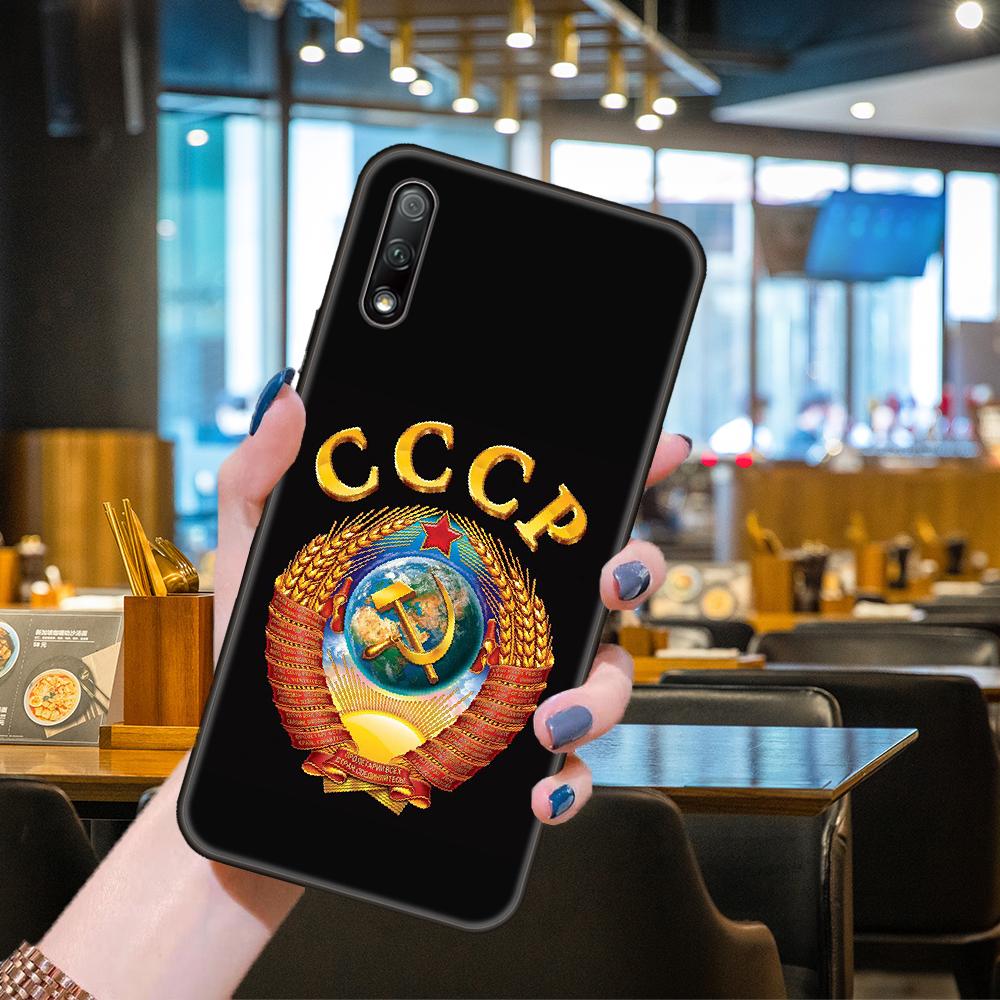 Phone Case For Huawei Honor 9X 9 9S 10 20 30 S i A 8X 8A 8S 7X 7A Pro Lite  Black Cover Back Luxury Funda Silicone USSR Flag