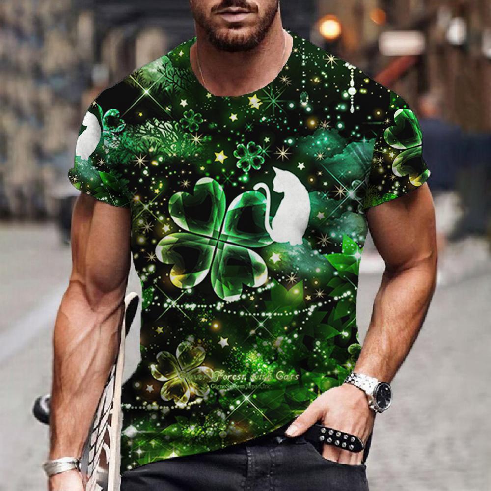 

Летний топ с круглым вырезом и 3D-принтом клевера, модная повседневная мужская футболка с коротким рукавом XS