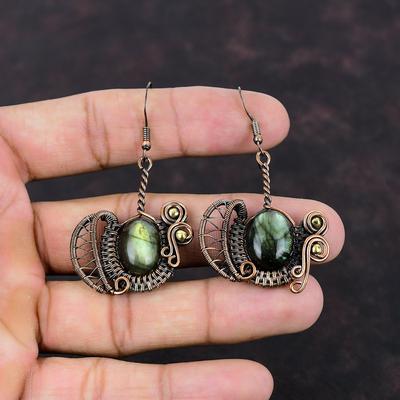 Labradorite Earring Copper Wire Wrapped Earring Gemstone Jewelry Handmade Earrings Wonderful Copper Jewelry Engagement Gift Stylish Earring