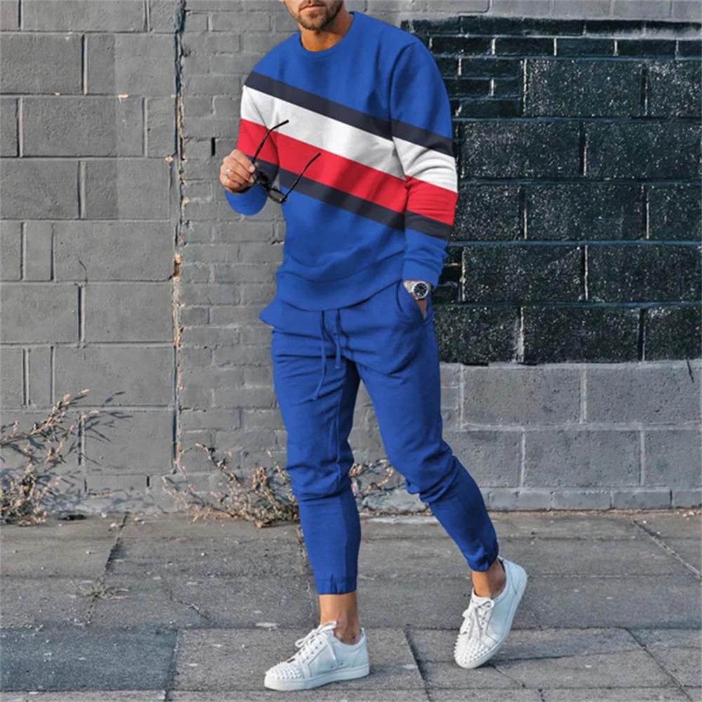 Conjuntos de 2 piezas de verano para hombre, chándal, camiseta de manga larga y pantalones de chándal largos, ropa de calle, ropa deportiva de gran tamaño para hombre