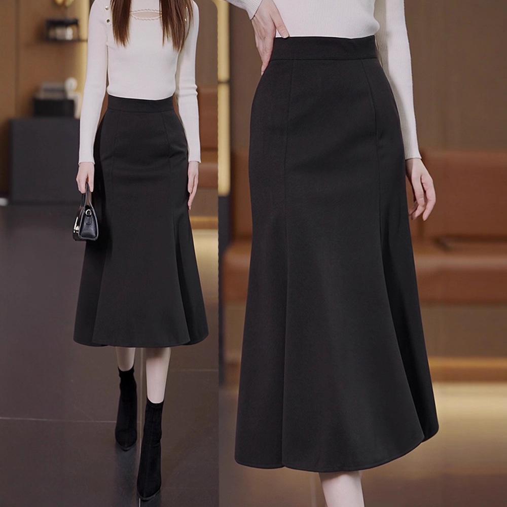 Women's Coffee Wool Mermaid Skirt - Fall/Winter 2025, Irregular Mid-Length, Hip-Hugging Design