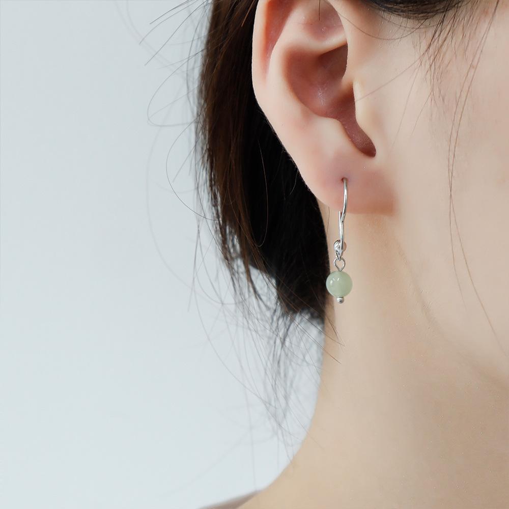 Hollow Heart-Shaped Hetian Jade Ear Buckle Transfer Round Bead Love Earrings Minimalist Style Jasper Bead Earrings Female