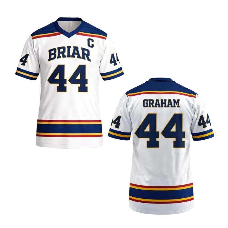 Off Campus Briar U Hockey Jersey Garrett Graham 44 IJshockey Fans Unisex Korte Mouw V-hals Sportshirt Cosplay Streetwear