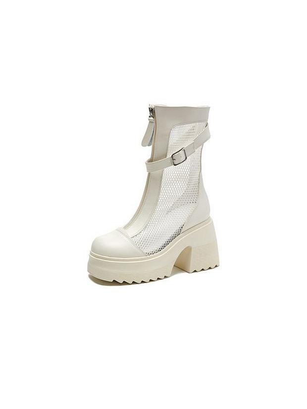 

Height-Boosting Princess Shoes: 10cm Platform Chunky Heel Breathable Mesh Hollow-Out Boots for Petite Women 37 бежевий