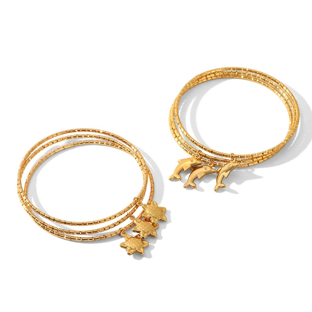 Neues 18K Gold Dreiteiliges Set Sonnenblume Delfin Anhänger Armband für Damen, Modisch und Hochwertig