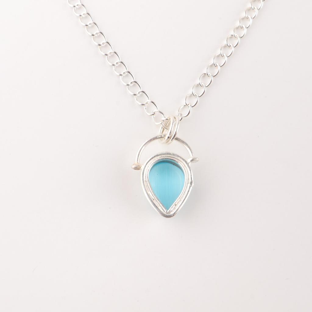 Blue Cat's Eye Gemstone 925 Stamped Silver Jewelry Pendant New Year Gift For Her PP-56-39